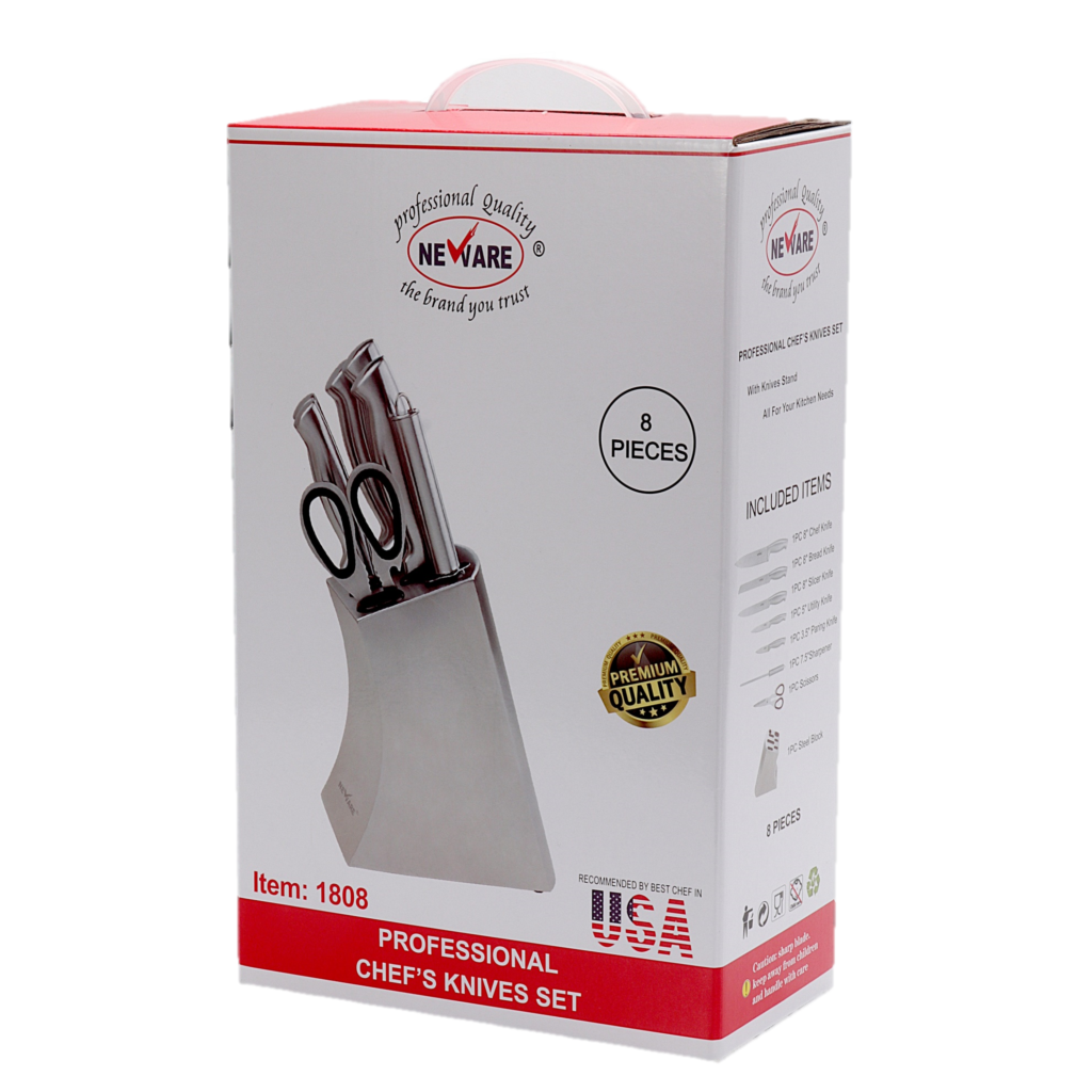 Stainless Steel 8 piece knife set with storage knife base Neware Corporate