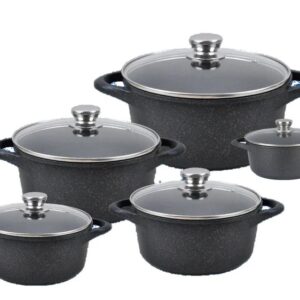 Cast Aluminum Marble Covered Stock Pot with Glass Lid | #4118-20 | #4118-28 | #4118-32 | #4118-36 | #4118-40